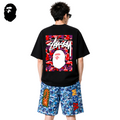 BAPE x Stussy Red Camo Back Print Men's T-Shirt - Black