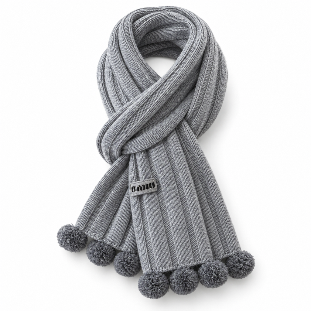 Miu Miu Style Pom-Pom Rib-Knit Scarf