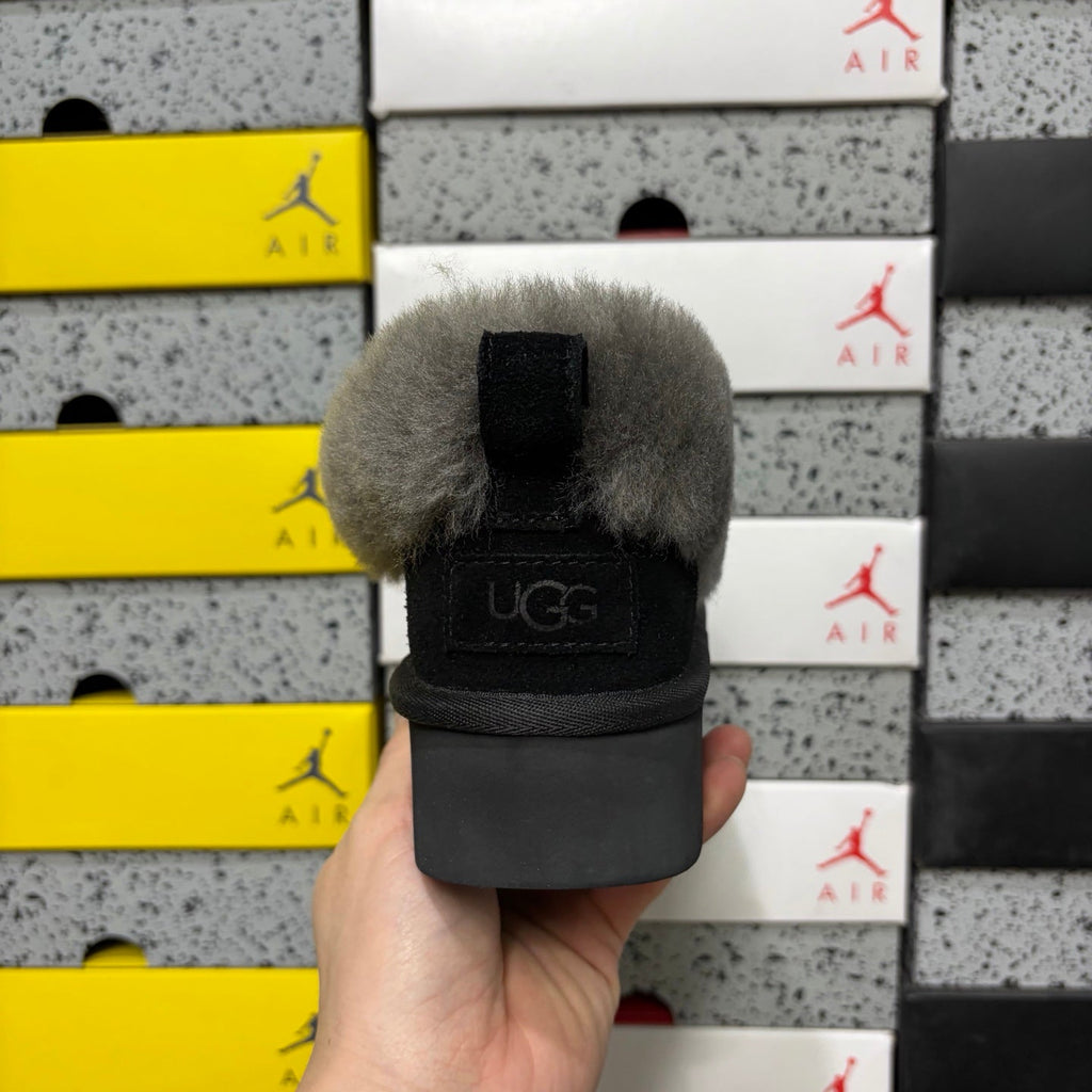 UGG Kallen Fold-Over Shearling Mule – Suede Open-Back Slipper with Grey Shearling Cuff & Chunky Lug Platform Sole in Black