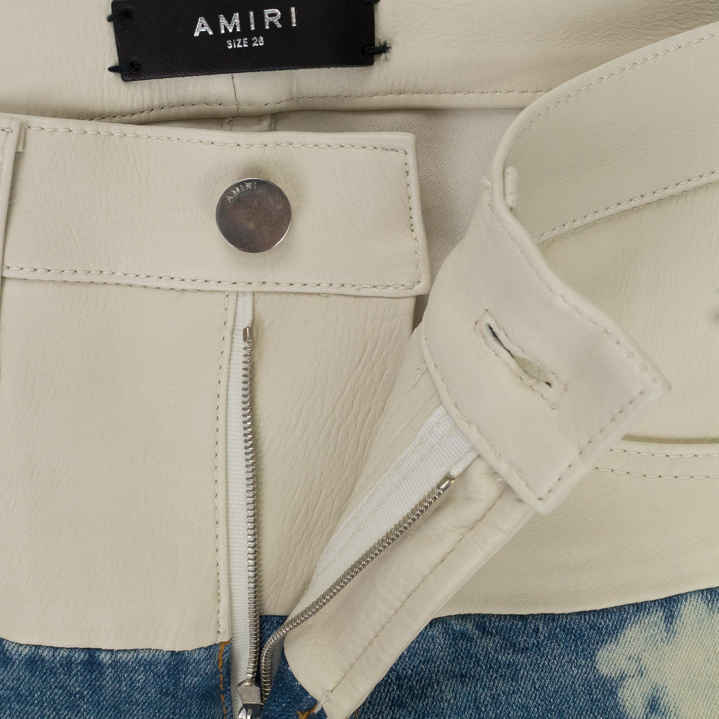 CONTRAST WITH LEATHER BLEACH INDIGO WHITE SKINNY JEANS