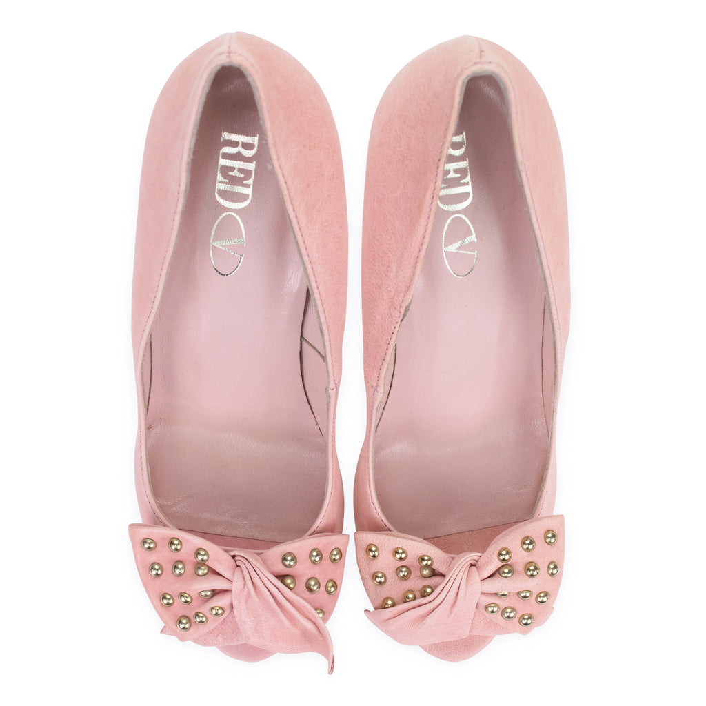 Pink Peep Toe Studded Bow Heels
