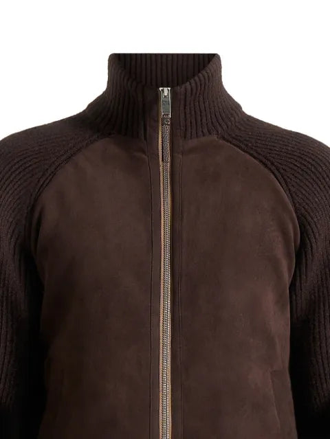 Manière De Voir Rami faux-suede & knit brown jacket