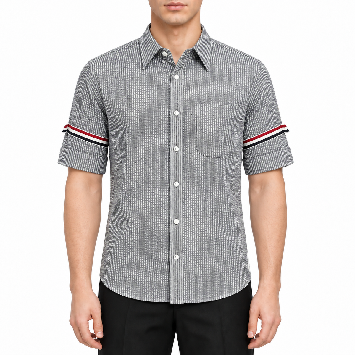 Men's Seersucker Oxford Shirt - Premium Cotton Button Front Dress Shirt | Thom Browne