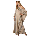 Women Boho Diagonal Striped Off Shoulder Loose Kaftan Maxi Beach Dress