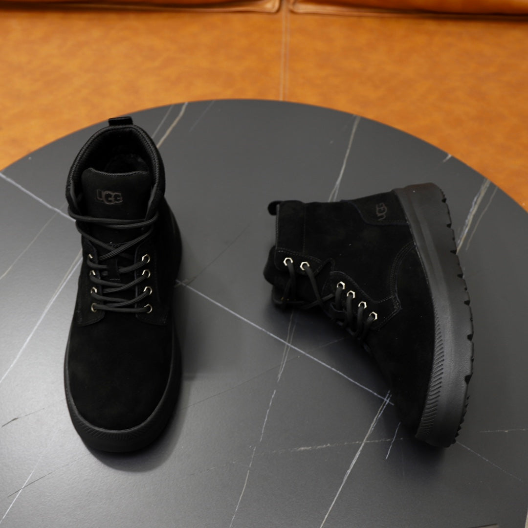 UGG Black Nubuck Lace-Up Winter Boots