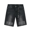 Purple Brand Rhinestone Graphic Denim Shorts