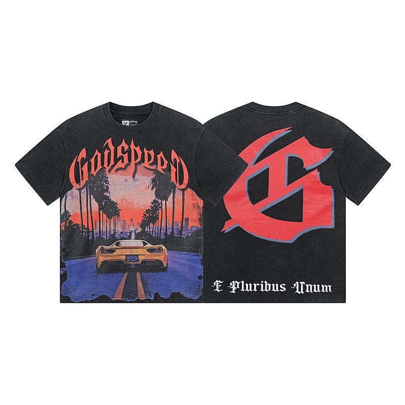 Godspeed Washed Black Car & Palm Graphic T-Shirt