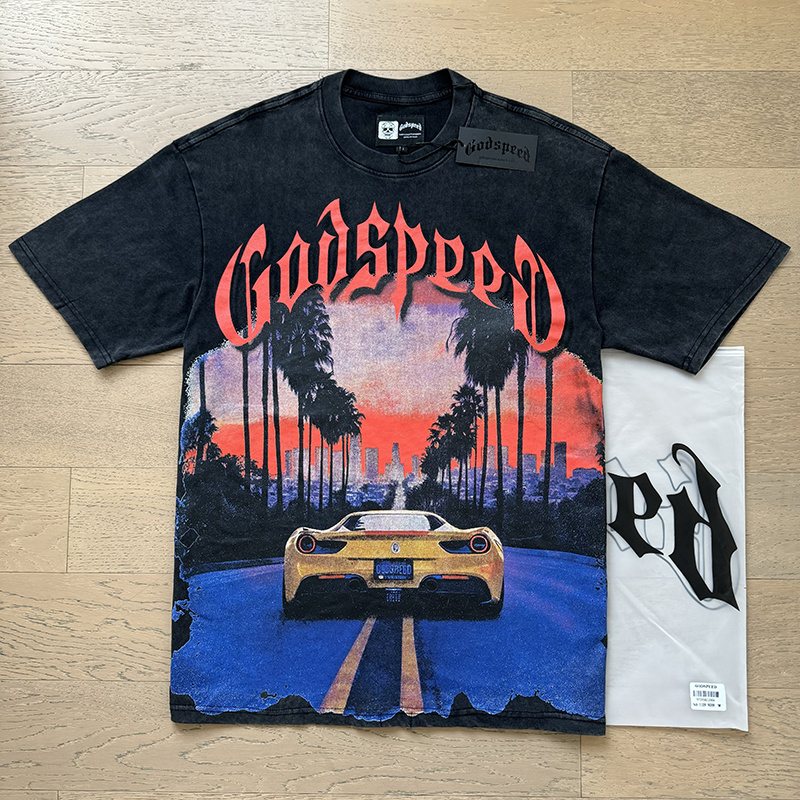 Godspeed Washed Black Car & Palm Graphic T-Shirt