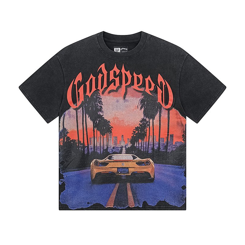 Godspeed Washed Black Car & Palm Graphic T-Shirt