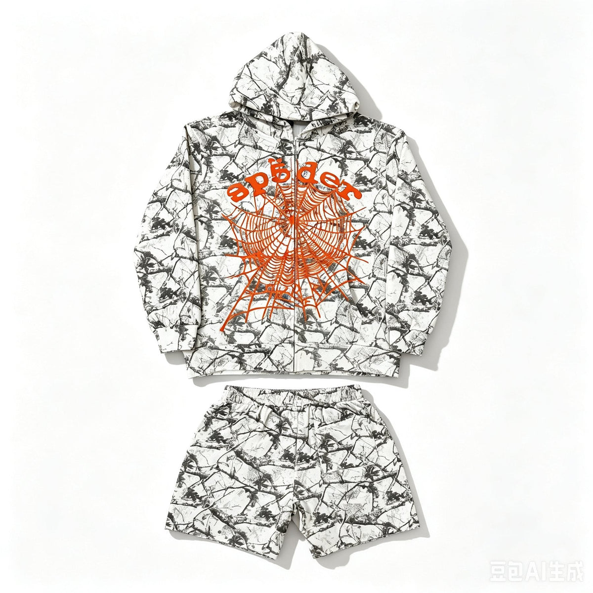 Sp5der White Branch Print Shorts