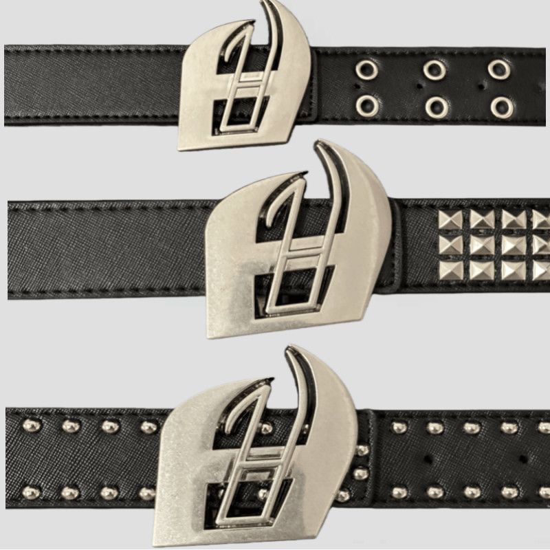Y2K Punk Heavy Studded Leather Belt Dark Metal Buckle Eyelet Waist