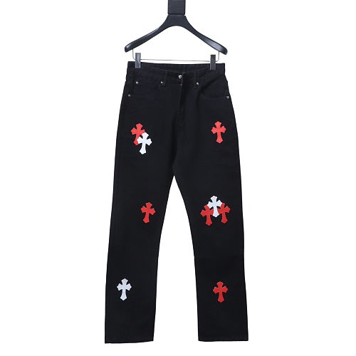 Chrome Hearts White/Red Cross Patch Jeans