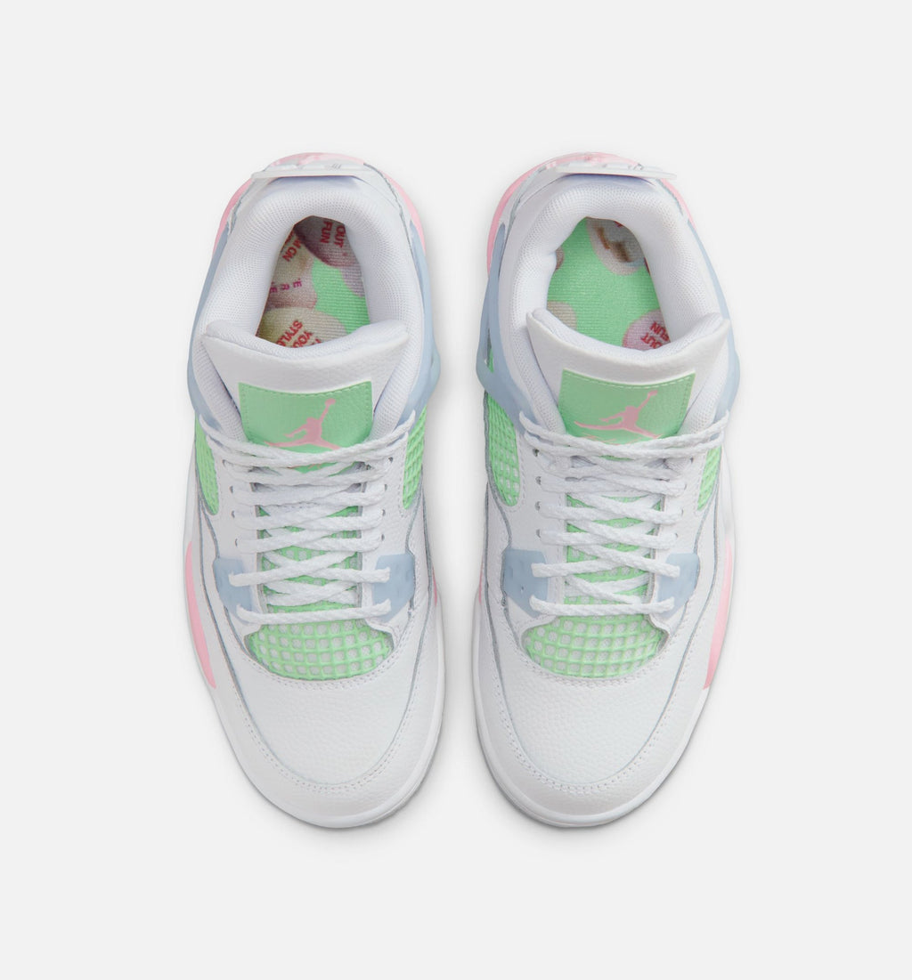 Air Jordan 4 Retro Medium Soft Pink Grade School Lifestyle Shoes - White/Medium Soft Pink/Half Blue