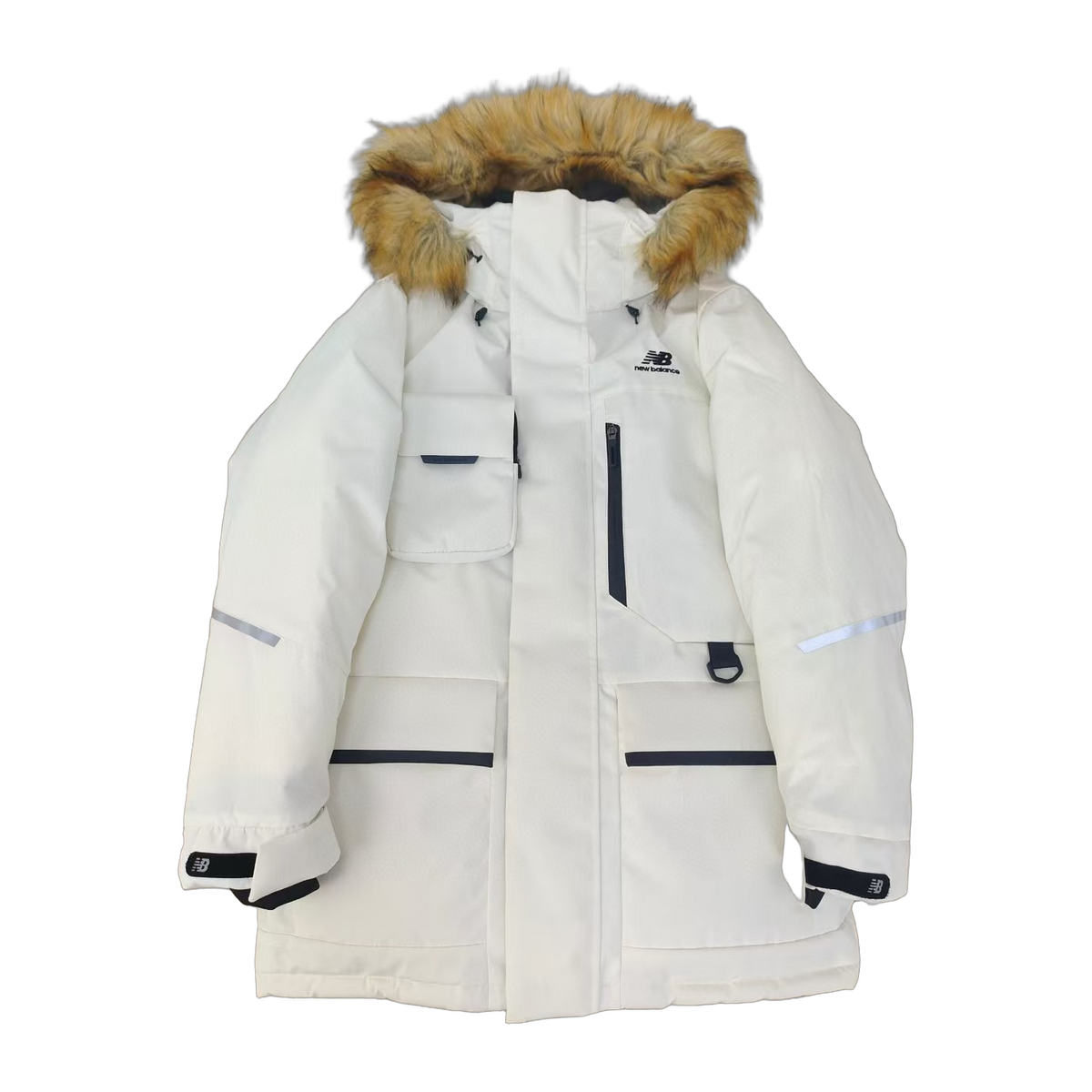 New Balance Fur-Trim Hooded Utility Jacket in White