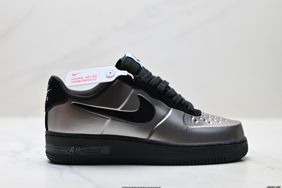 Nike Air Force 1 Low Black Silver Metallic Unisex Sneakers Style 04