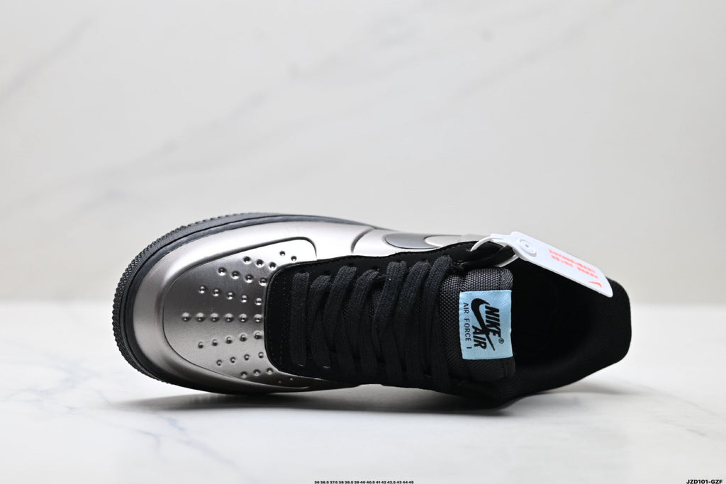 Nike Air Force 1 Low Black Silver Metallic Unisex Sneakers Style 04
