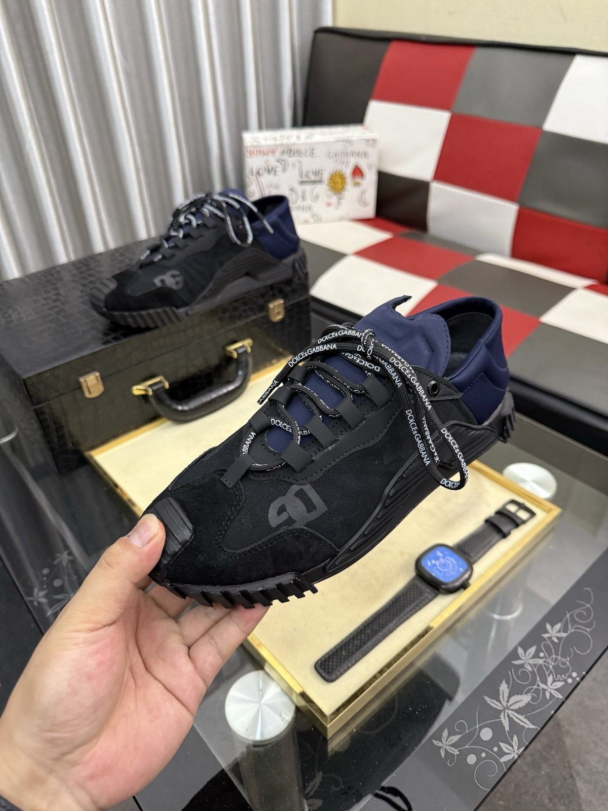 Dolce & Gabbana Black and Navy Low-Top Sneakers