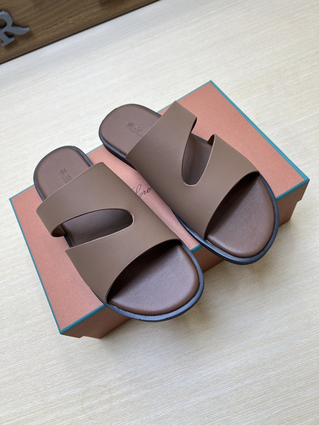 Loro Piana Taupe Brown Crossover Slide Sandals
