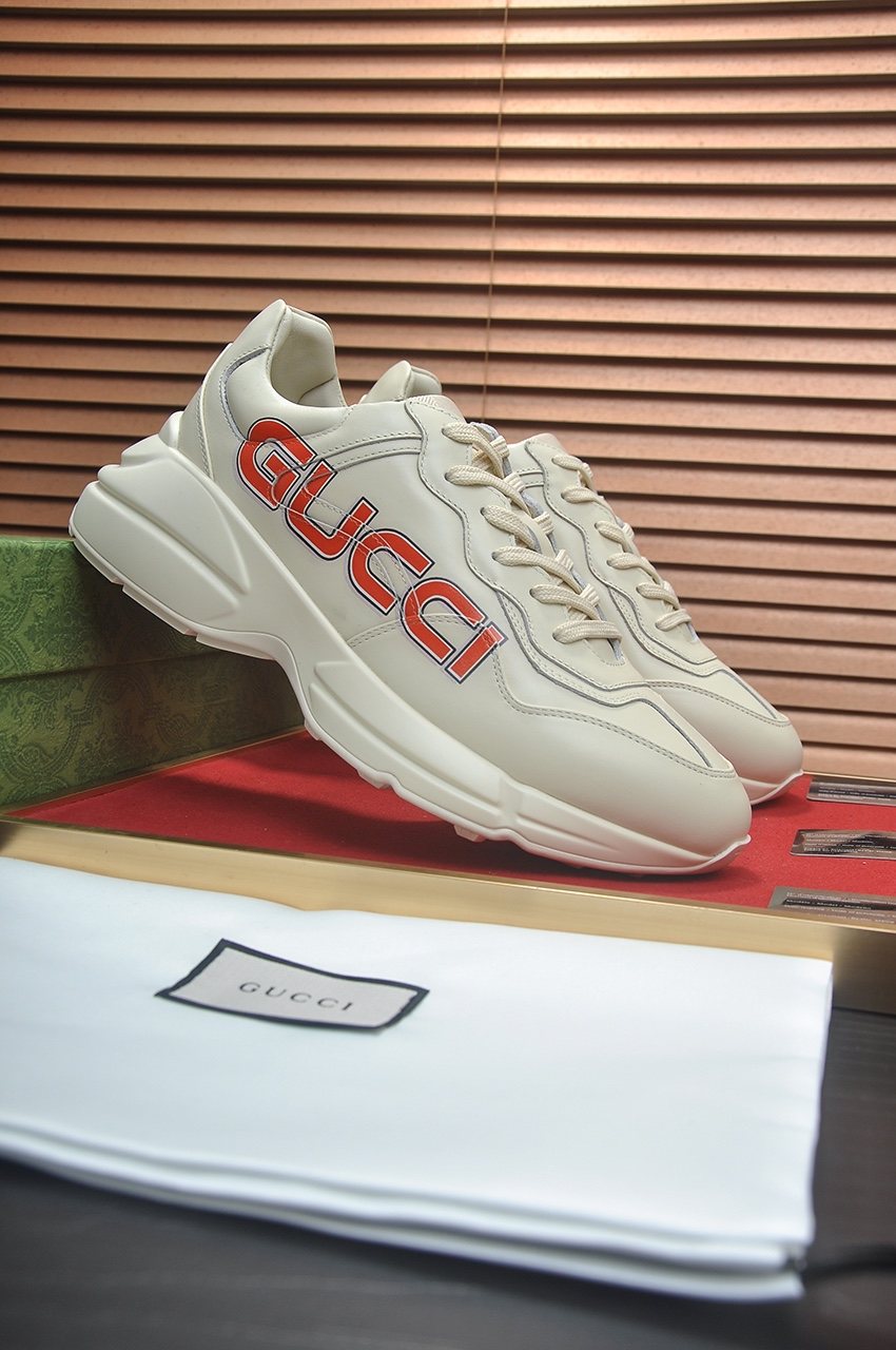 Gucci Ivory White Red Logo Sneakers