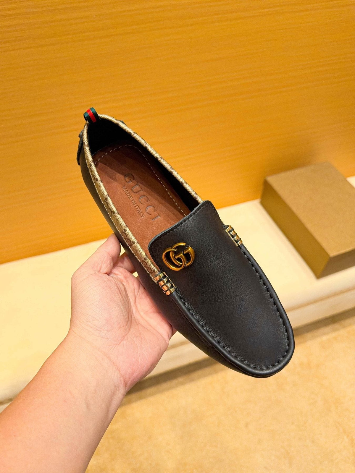 Gucci Black Loafers with Patterned Trim