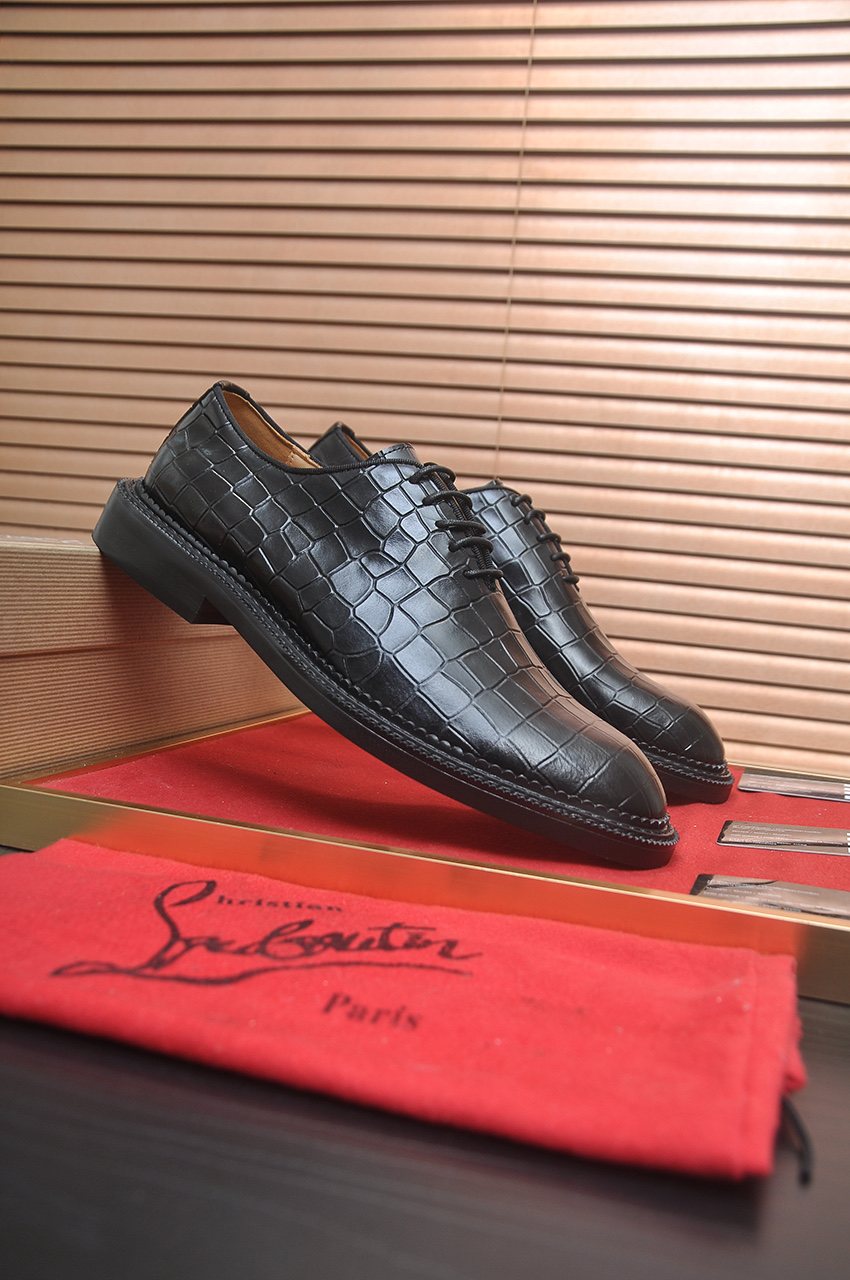 Christian Louboutin Men's Black Embossed Lace-Up Dress Shoes