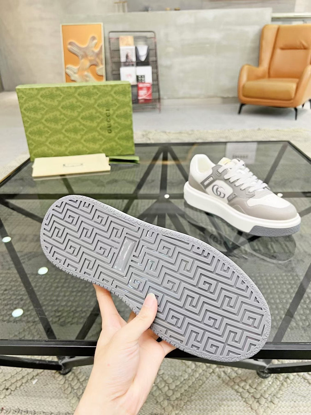 Gucci White and Light Gray Low-Top Sneakers