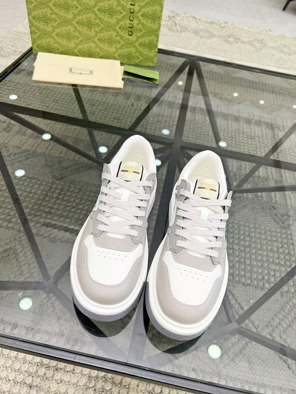 Gucci White and Light Gray Low-Top Sneakers