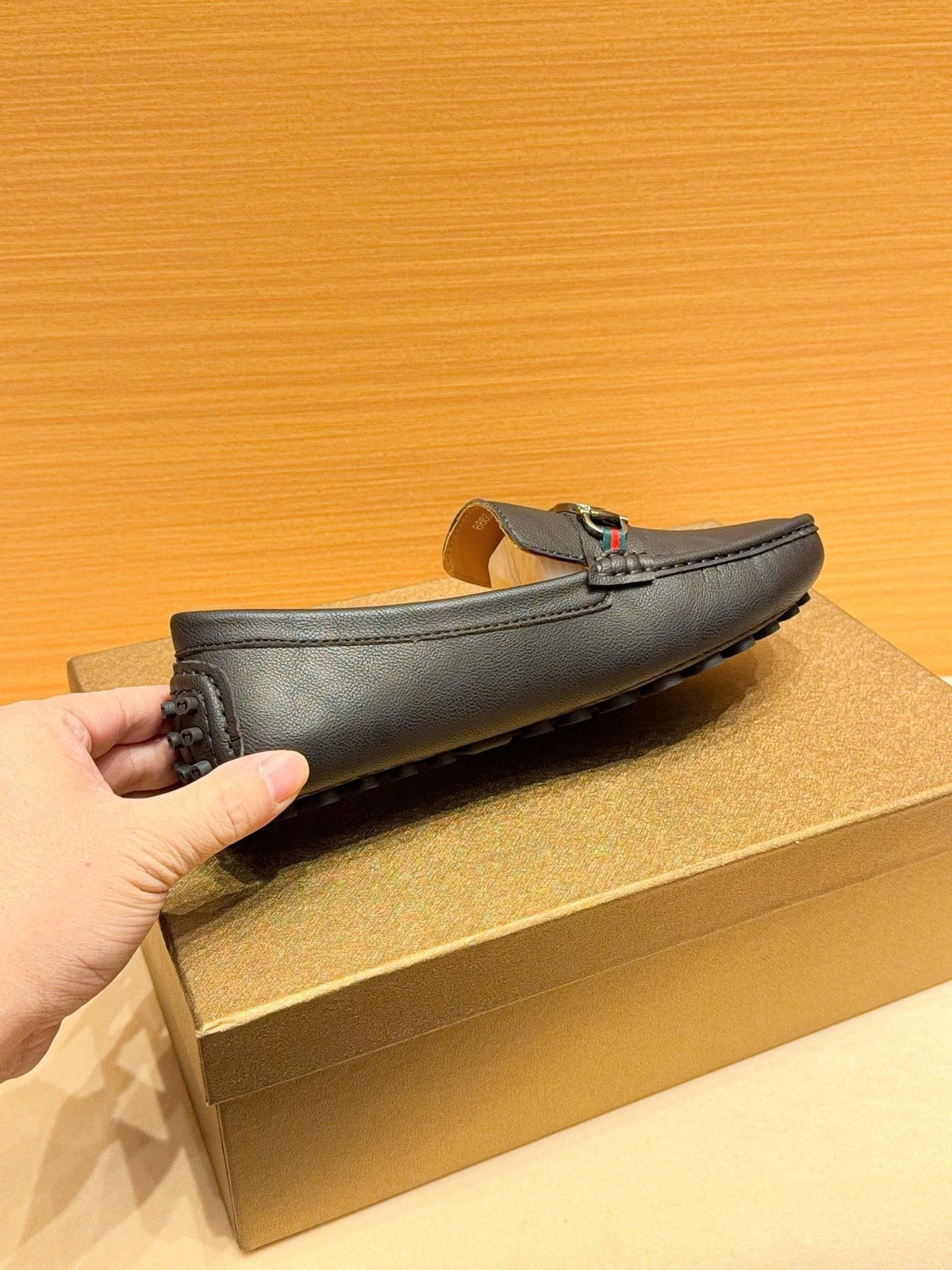 Gucci Men's Black Textured Loafers - Rubber-Nub Outsole