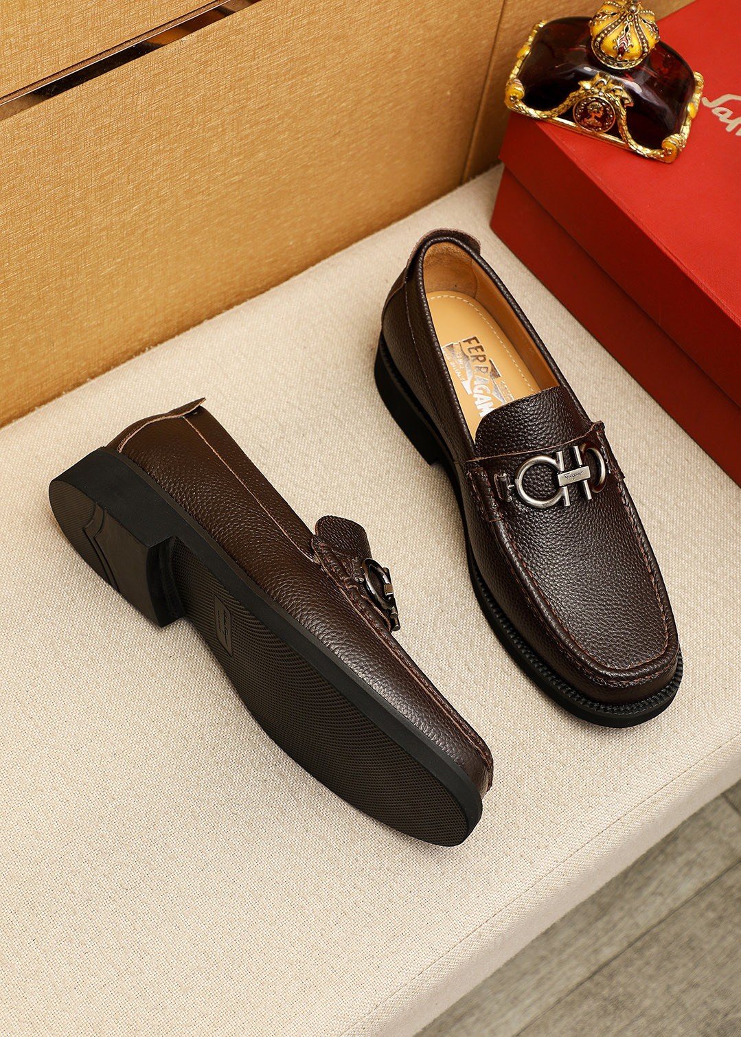 Ferragamo Dark Brown Leather Loafers