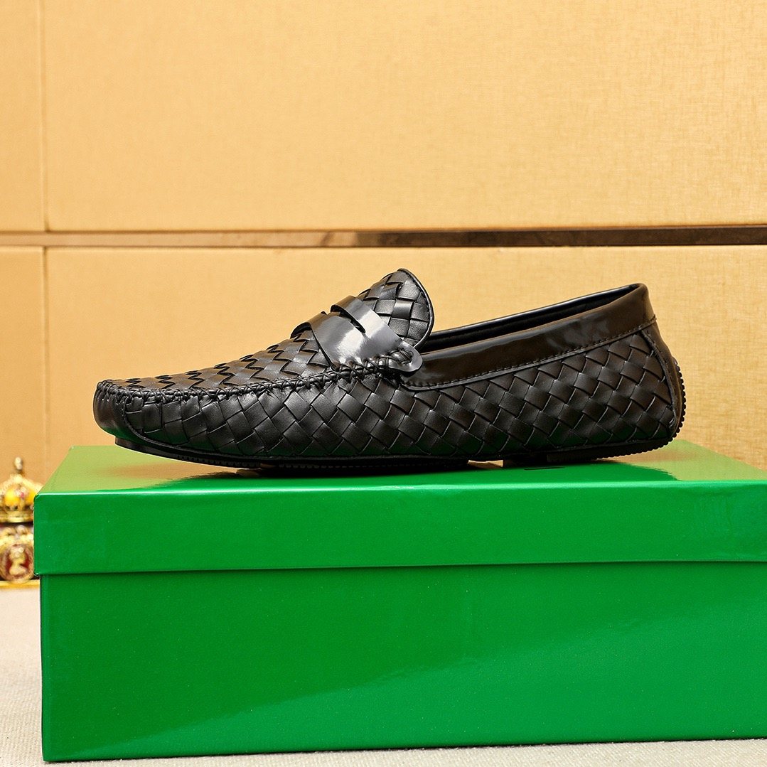 Bottega Veneta Black Woven Slip-On Loafers