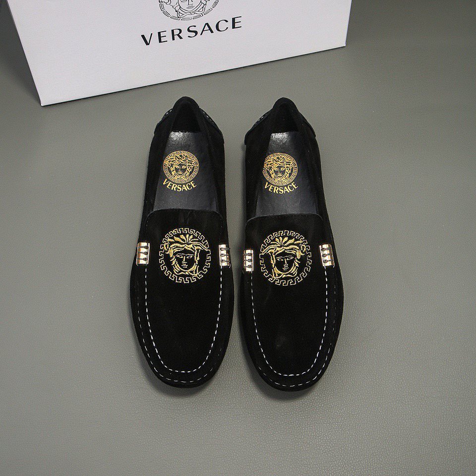 Versace Black Gold-Tone Hardware Loafers