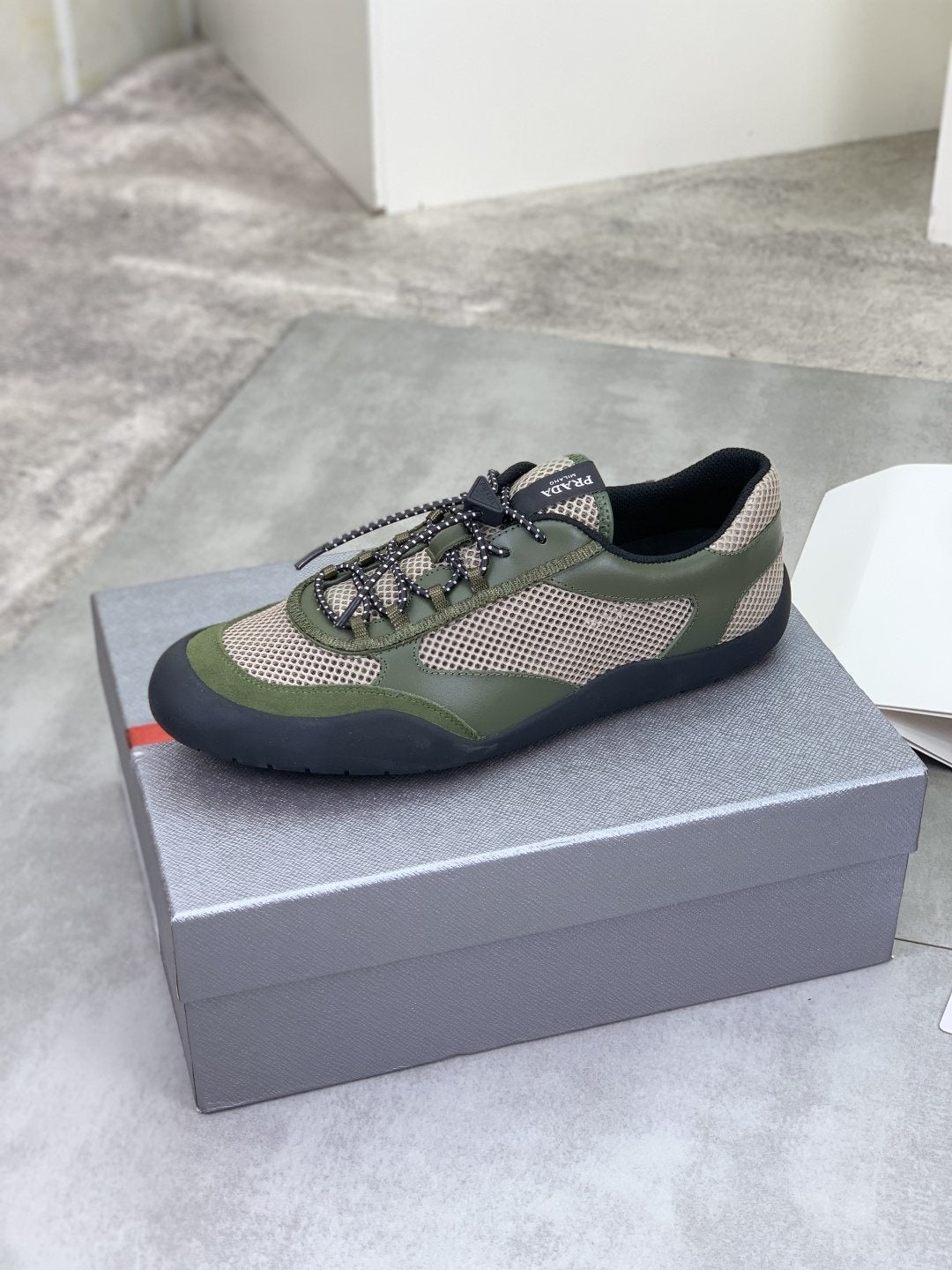 Prada Layered Mesh Lace-Up Sneakers