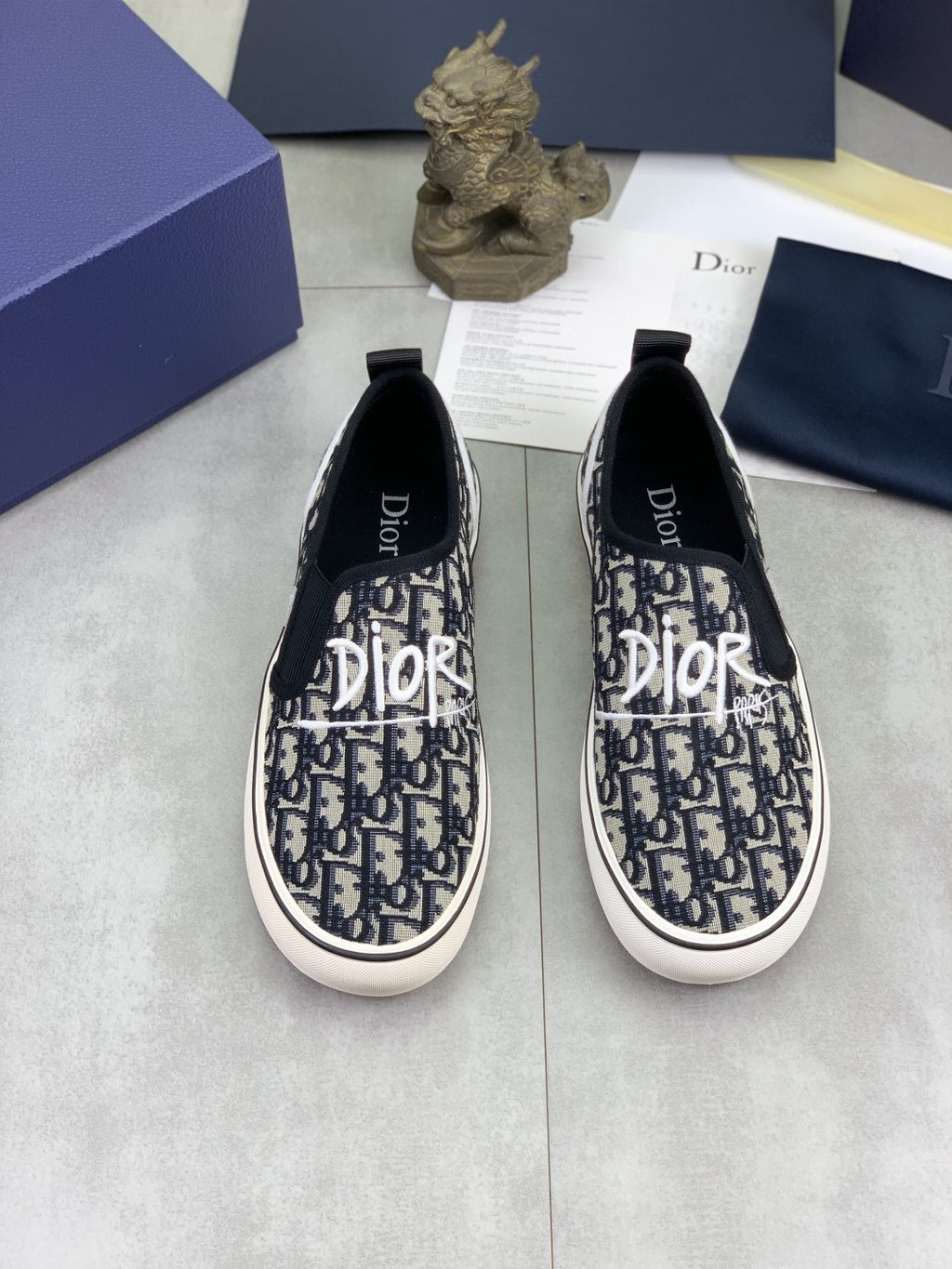 Dior Navy Pattern Slip-On Sneakers