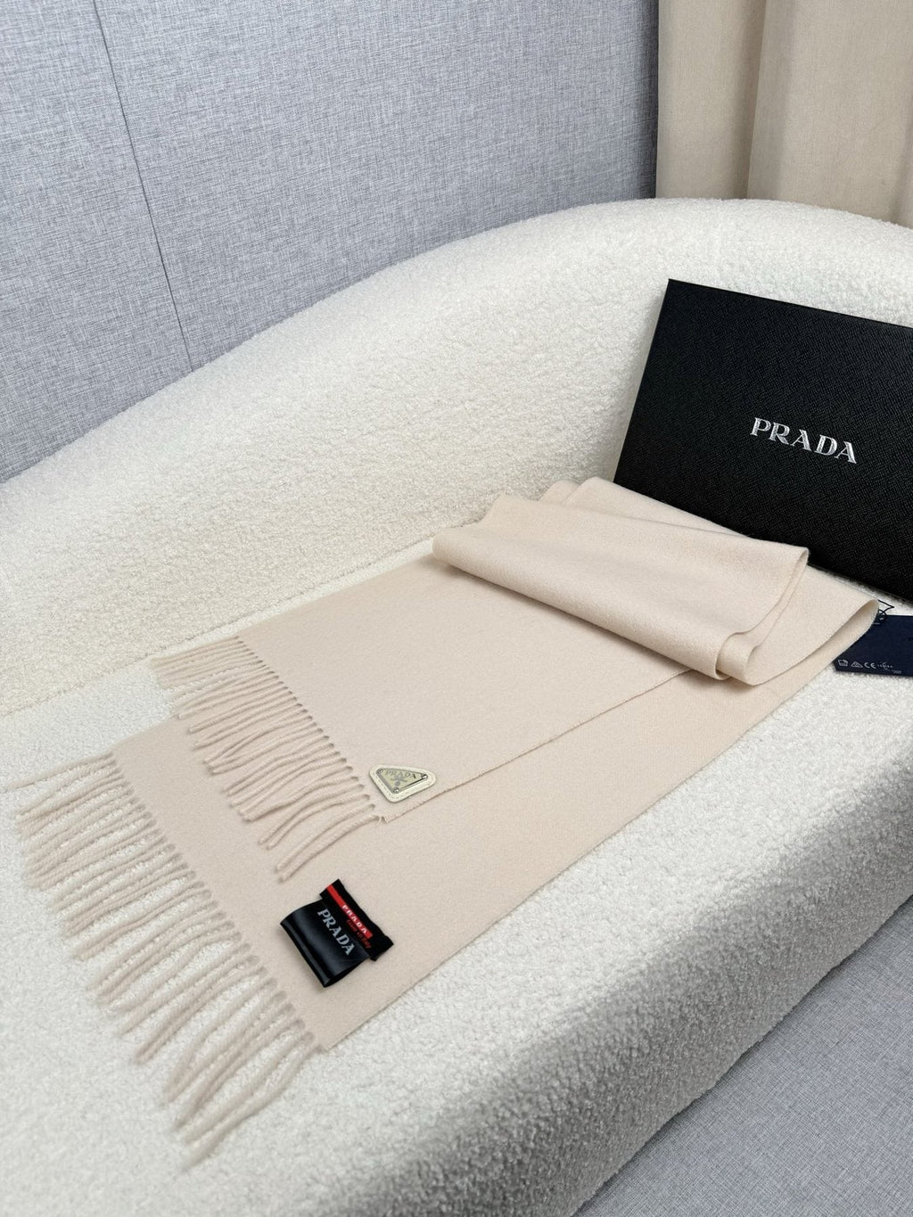 Prada Fringed Triangle Plaque Scarf