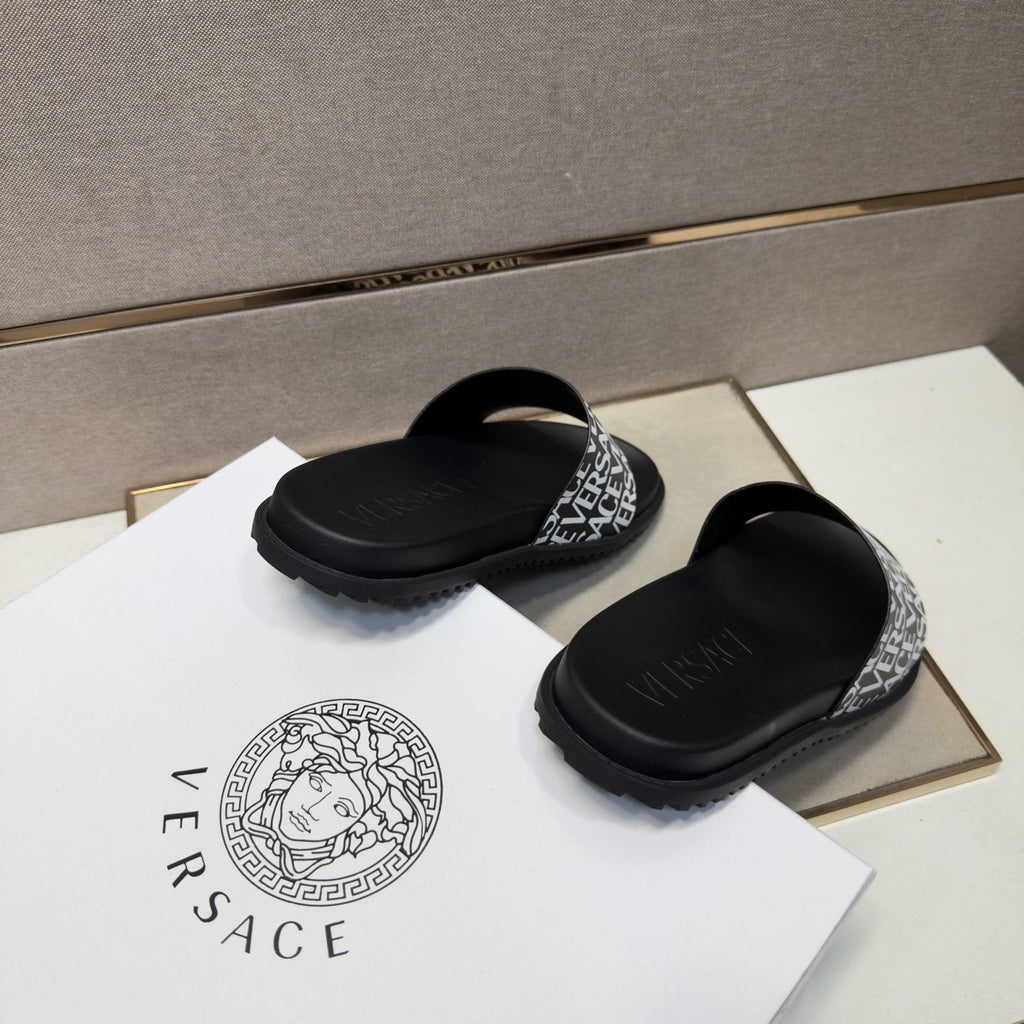 Versace Logo Print Slide Sandals
