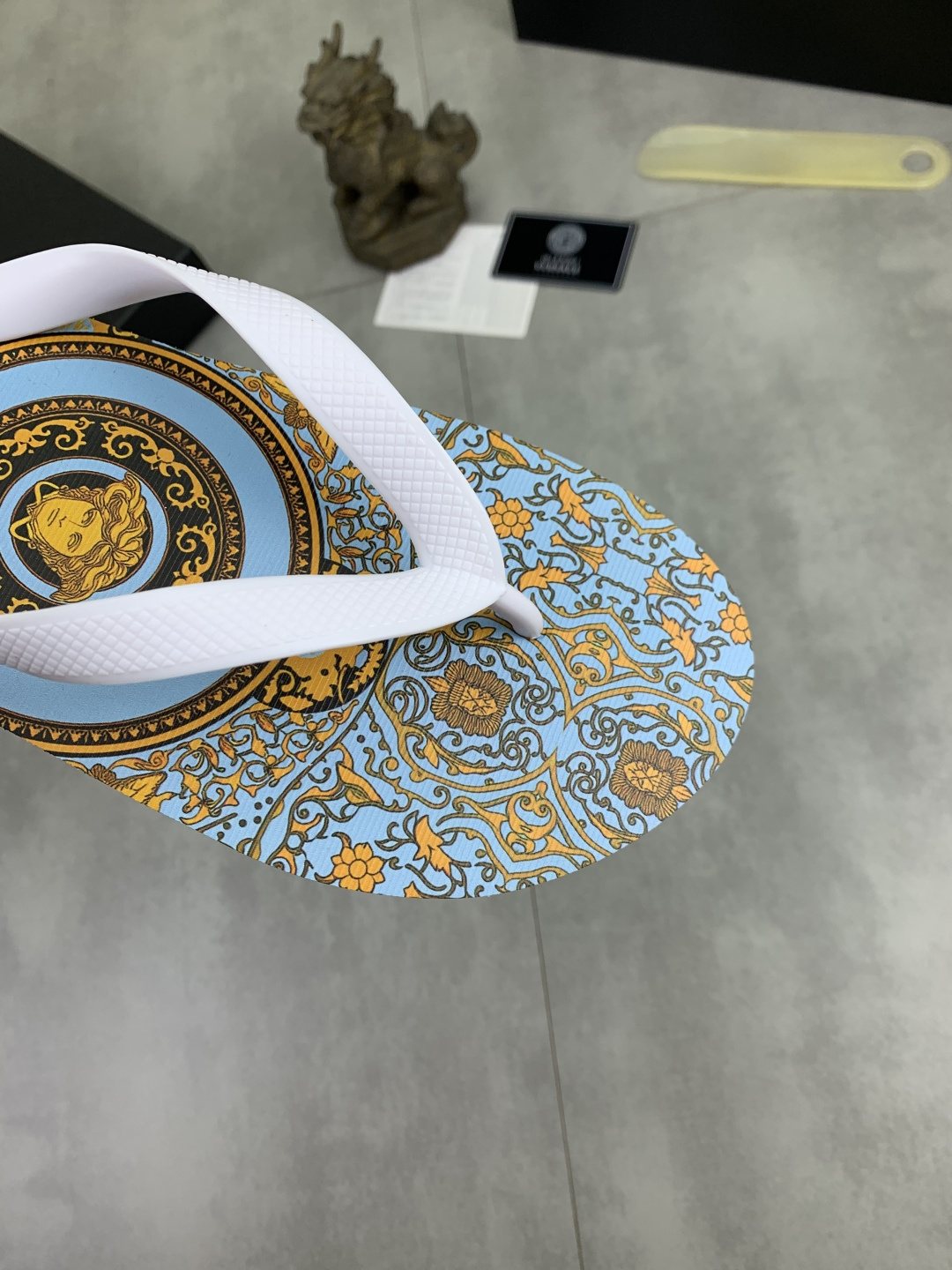 Versace Light Blue Patterned Flip-Flops