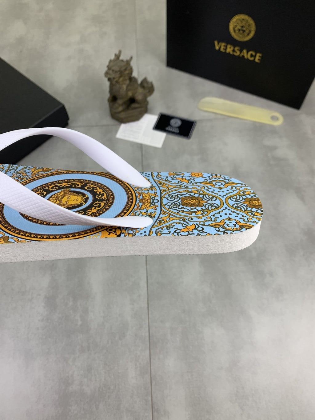 Versace Light Blue Patterned Flip-Flops