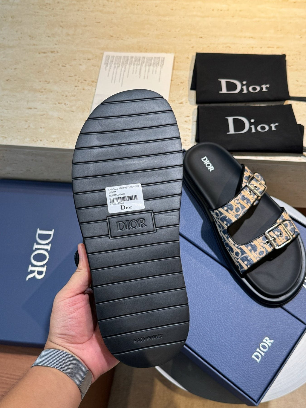 Dior Men's Aqua Buckle Slide Sandals