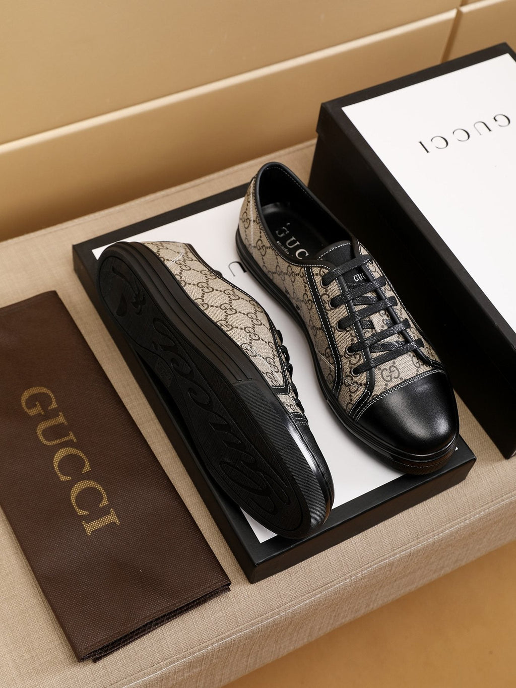 Gucci Men's Monogram Low-Top Sneakers - Lace-Up Closure